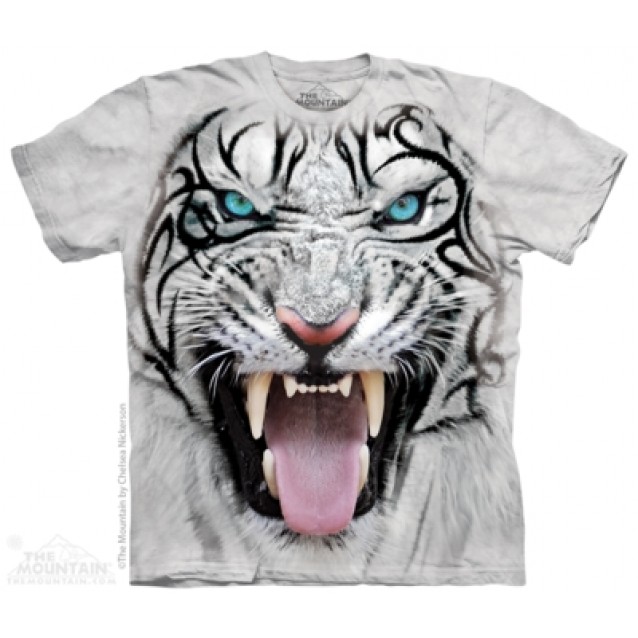 Big Face Tribal White Tiger - T Shirt The Mountain