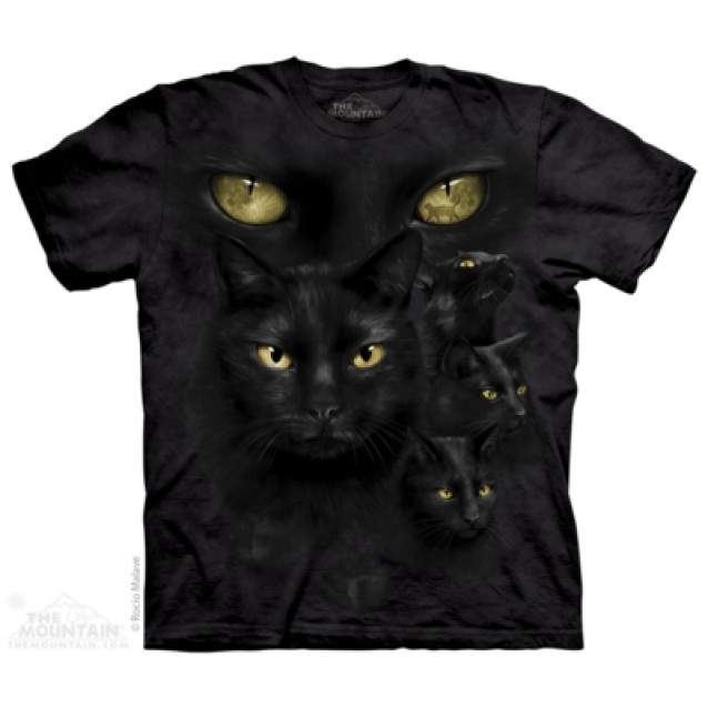 Black Cat Moon Eyes - T Shirt by the Mountain