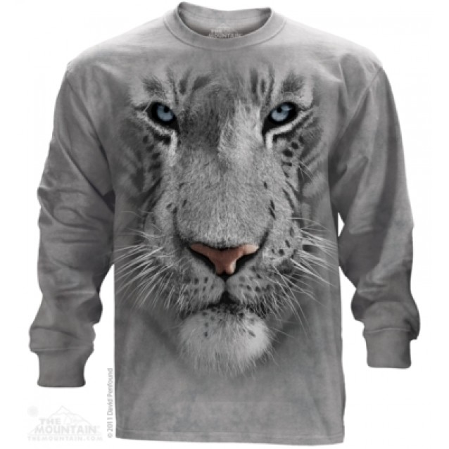 White Tiger Face Adult Longsleeve T Shirt The Mountain