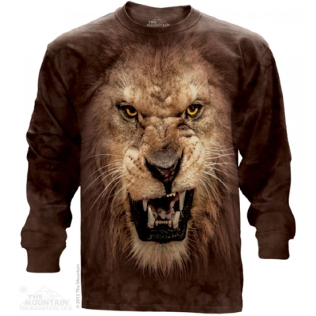 Big Face Roaring Lion - Long Sleeve T Shirt The Mountain Big Face Roaring Lion - Long Sleeve T Shirt The Mountain